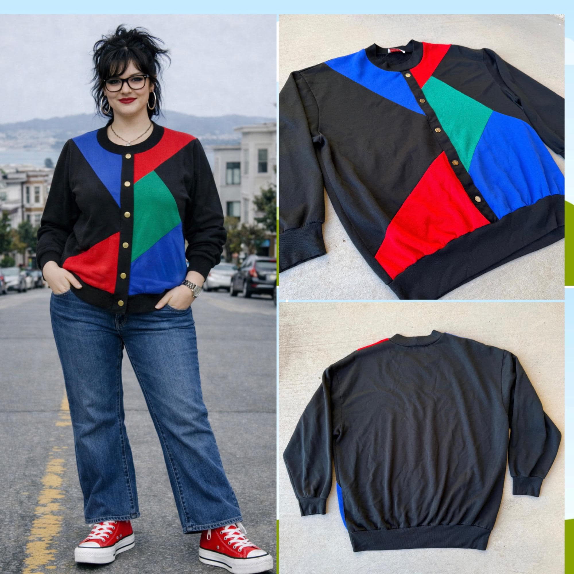 Maximalist Cardigans Maximalist 80s Colorblock Geometric Snap Cardigan 2XL - Etsy