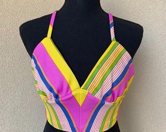 Colorful and Bright 60s-70s’s Striped Halter Top