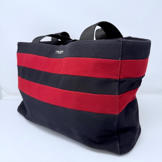 KATE SPADE Vintage Y2K Navy Blue & Red Wool Tote … - image 3