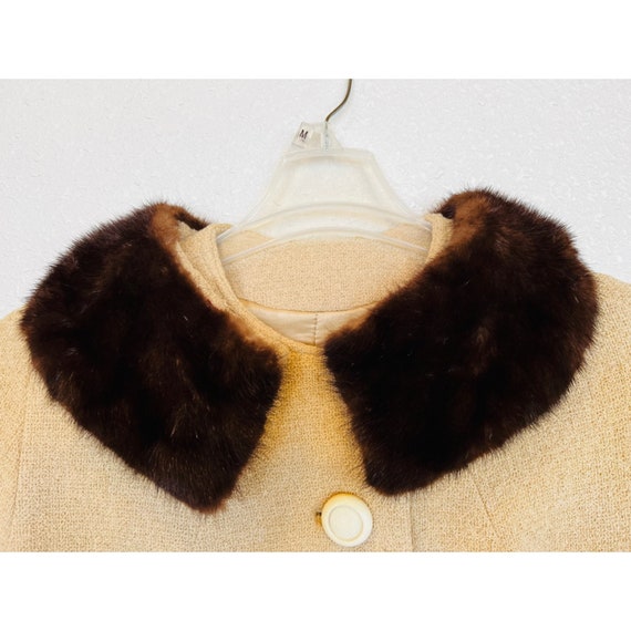 Vintage 1960s Cream Bouclé Wool Coat Mink Trim - image 9