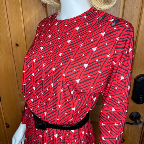1980s Geometric Red Delight Vintage Dress - image 2