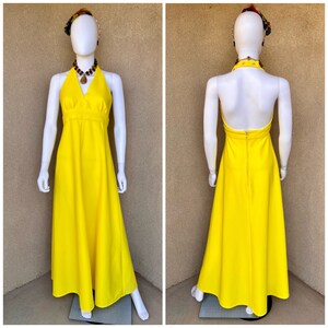 Vintage 1970s Handmade Lemon Yellow Maxi Dress