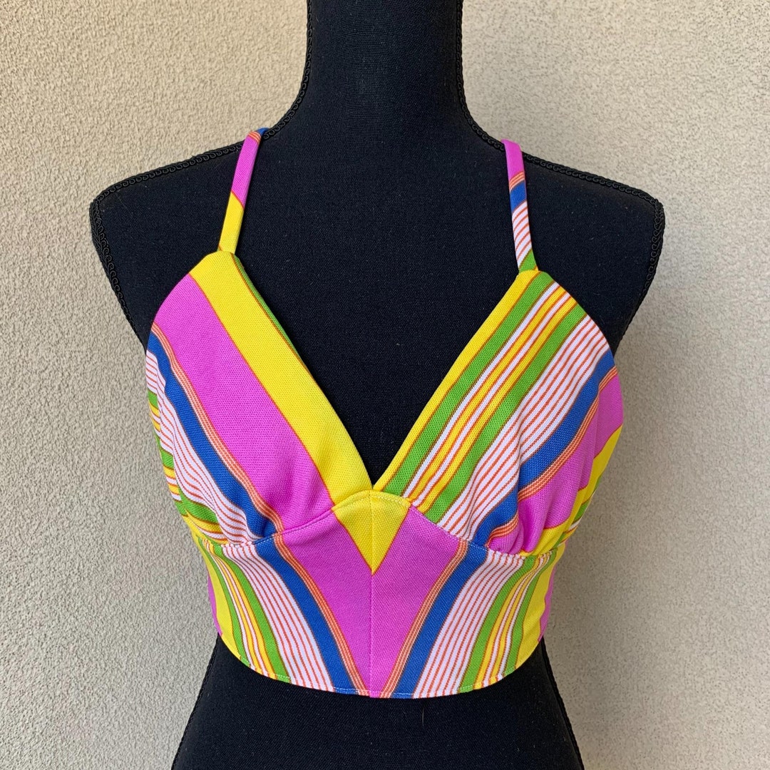 Colorful and Bright 60s-70ss Striped Halter Top - Etsy