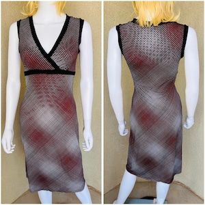 90s Y2K Stretch Knit Bodycon Dress with Black Trim