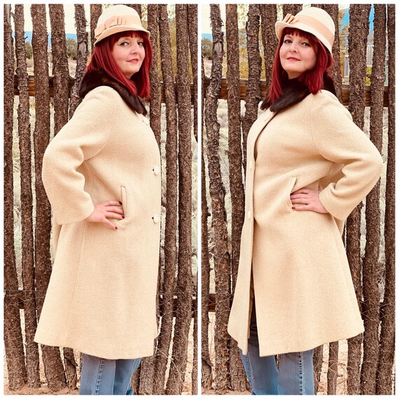 1960s Cream Knit Coat with Floral Embroidery Trim