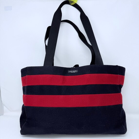 KATE SPADE Vintage Y2K Navy Blue & Red Wool Tote … - image 7