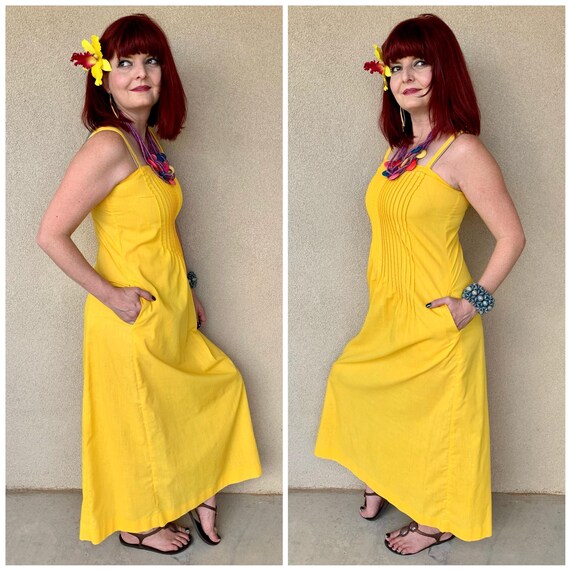 Vintage 1970s Lemon Yellow Sundress - image 4