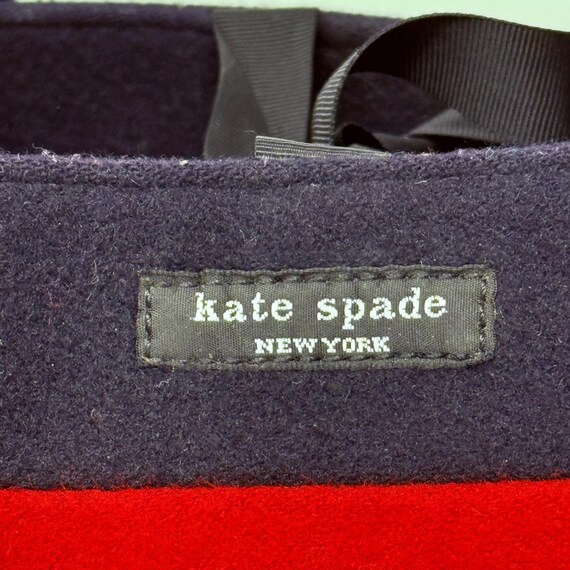 KATE SPADE Vintage Y2K Navy Blue & Red Wool Tote … - image 11