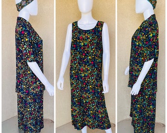 90s Carole Little Teacher Fashion Print Dress & Top Set