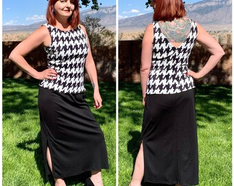 Vintage 1970s Houndstooth & Black Dress