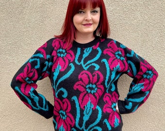 Vintage 1980s Acrylic & Wool Floral Sweater