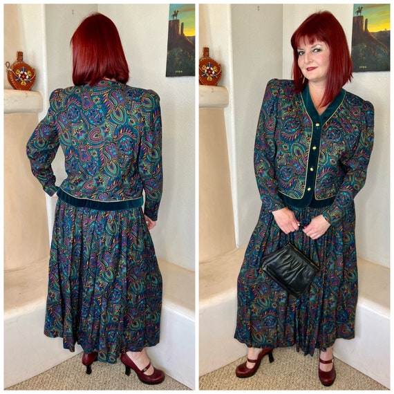 Vintage 1980s Quilted Blazer & Skirt Set - image 1