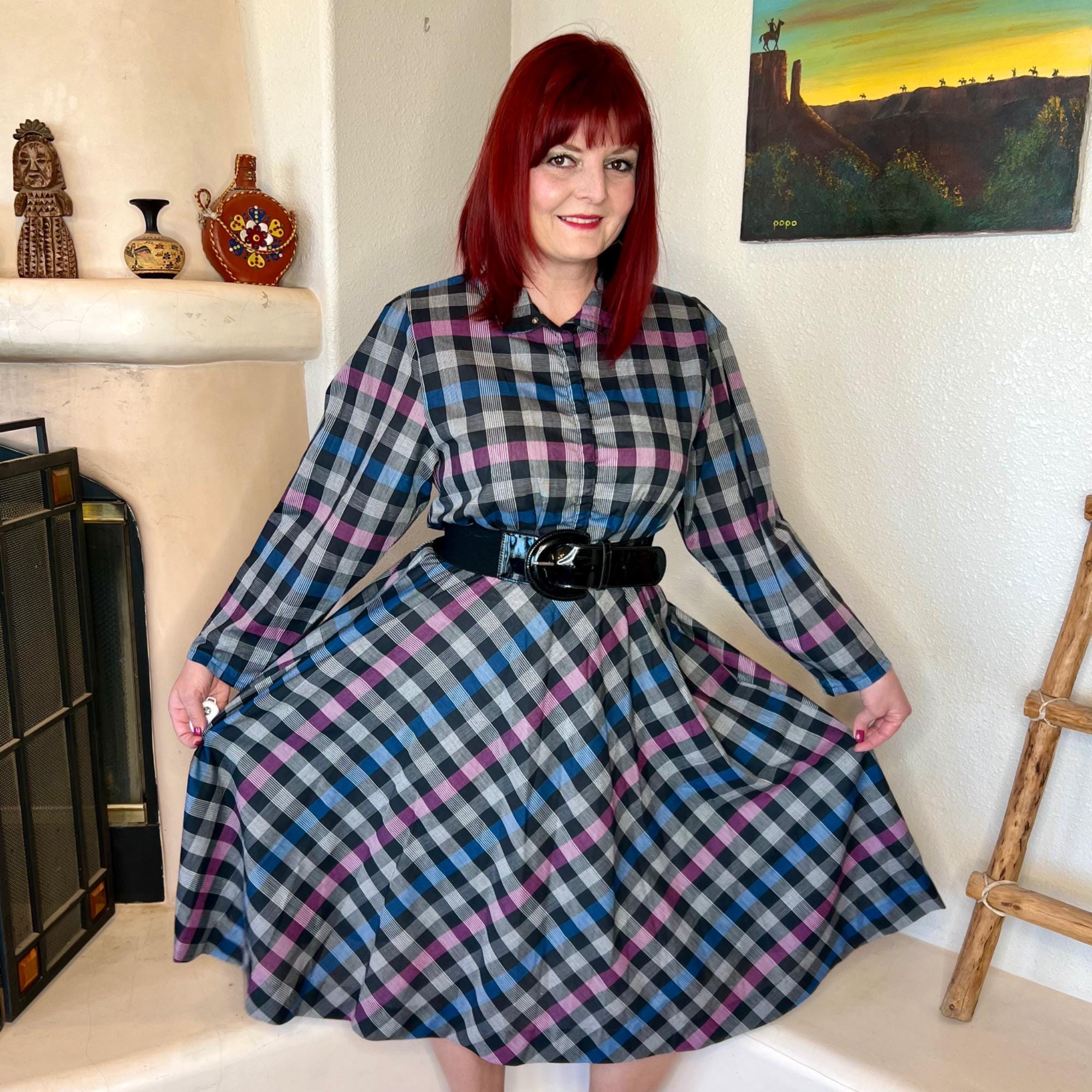 Womens Blue Buffalo Plaid Dress - Etsy Womens Blue Buffalo Plaid Dress - Etsy