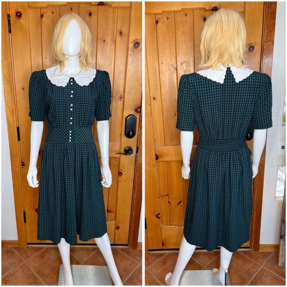 Vintage 1980s Gingham Pattern Schoolgirl Dress