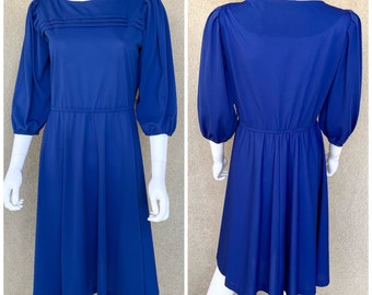 Retro Elegance 70s Royal Blue Blouson Dress