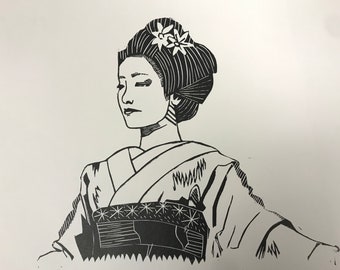 Impression japonaise de bloc de geisha