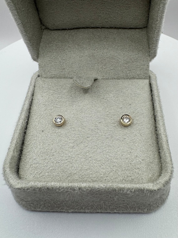 14k Solid Gold Diamond Bezel Studs - image 1