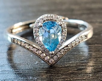 Blue Topaz Sterling Silver Ring - Topaz Ring - Sterling Silver Topaz Ring - Adjustable Ring - Blue Topaz Ring - 925 Ring