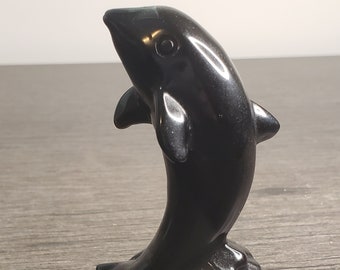 Obsidienne noire Dauphin Animal marin Vie marine Océan Sculpture en cristal