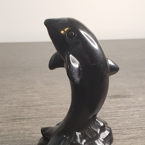 Black Obsidian Dolphin Sea Animal Sea Life Ocean Crystal Carving