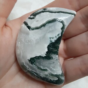 Moss Agate Crystal Crescent Moon Gift