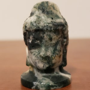 Moss Agate Buddha Head, Green and White Moss Agate, Metaphysical Crystal Gift