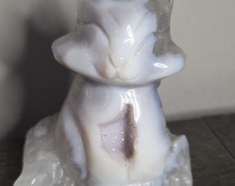 Gato de cristal - Gato de cristal - Figura de gato - Tallado de gato de cristal - Figura de gato - Estatua de gato - Ágata drusa