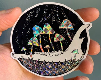Jawbone & Magic Mushroom Prismatic Sticker