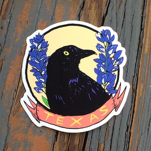 Texas Bluebonnet and Grackle Die-cut Sticker