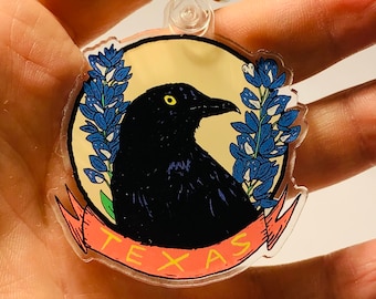 Texas Bluebonnet & Grackle keychain