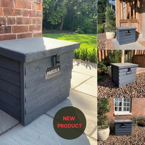 DelSafe Parcel Delivery Box Painted Grey-Garden Store, Shoe Boots Storage, Log Store, Grocery Delivery Box Delivered Fully Assembled NO DIY!
