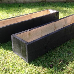 2 x 120 cm Long Wooden Garden Planters - PAINTED BLACK ASH- Ready assembled with Fast&Free Delivery