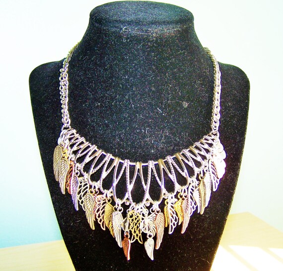 Vintage Repurposed Coro Bib Necklace Angel Wings … - image 2