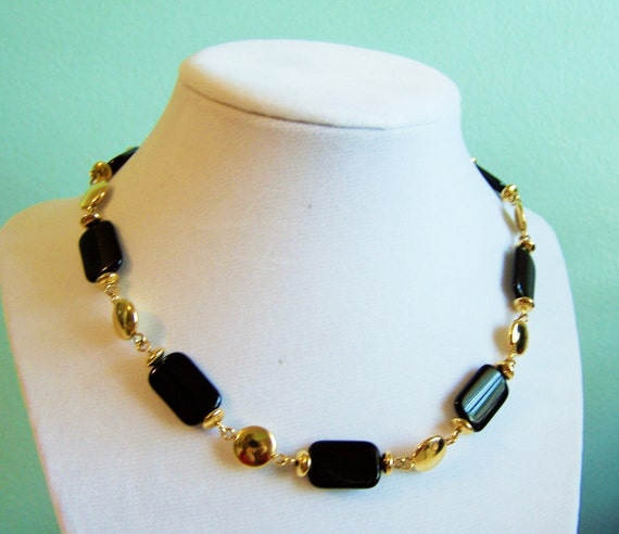 Vintage Liz Claiborne Black Goldtone Beads Adjust… - image 2
