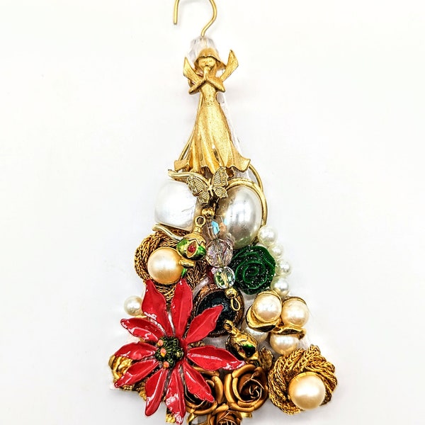 Handmade One of a Kind Repurposed Vintage Jewelry Christmas Tree Ornament