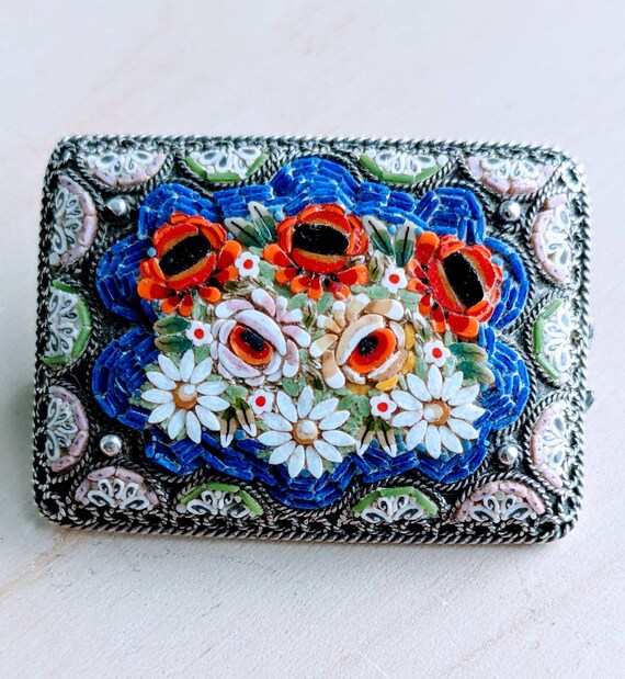 Vintage Retro Handmade Micro Mosiac Floral 800 Si… - image 1