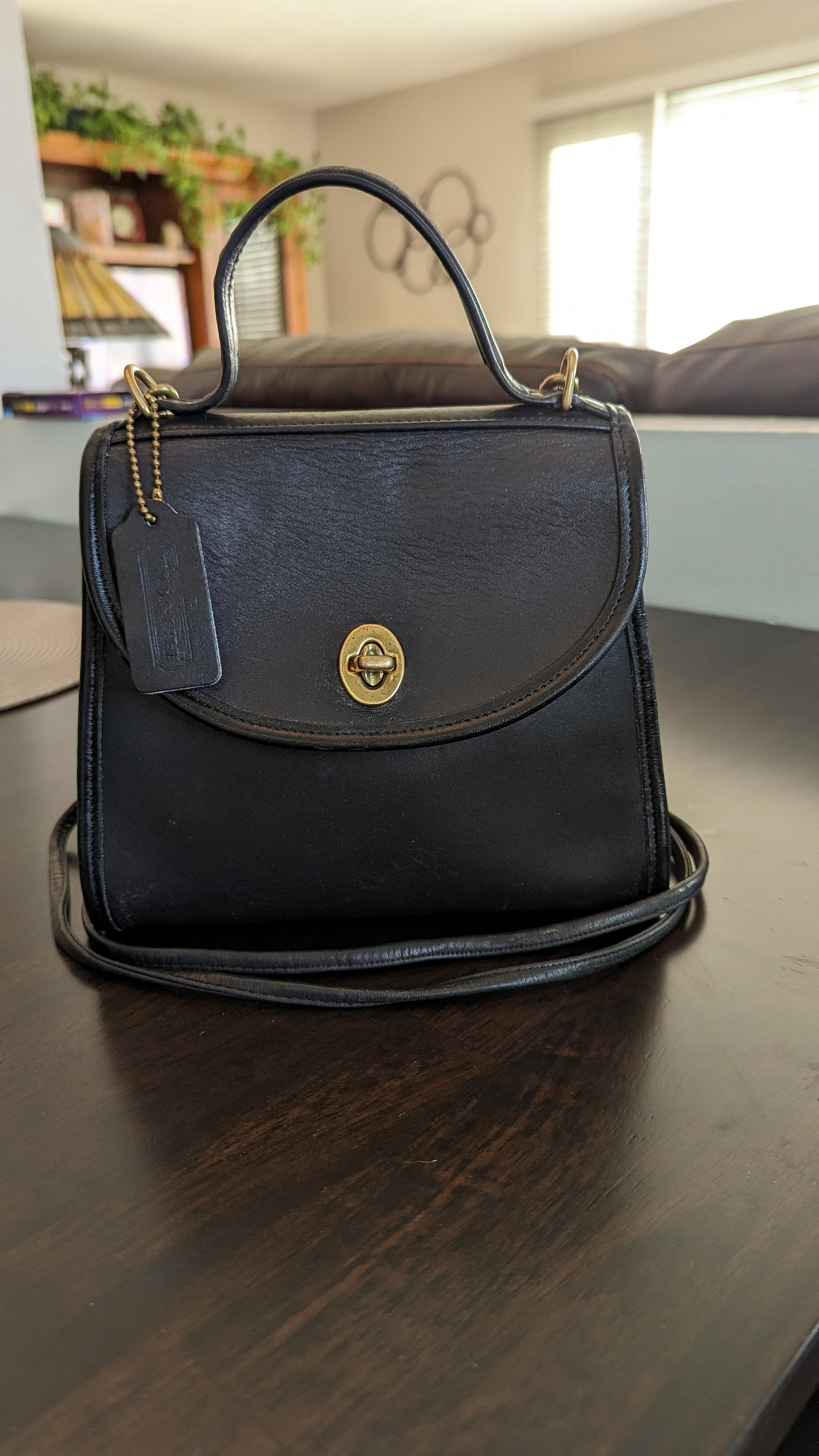 バッグ 19cm Vintage Coach Regina B6D-8983 Black Leather Handbag