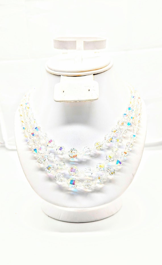 Vintage Three Strand Austrian Crystals Necklace