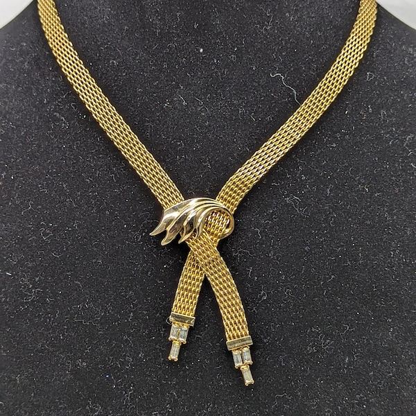 Vintage HOBE Goldtone Mesh Y Style Necklace