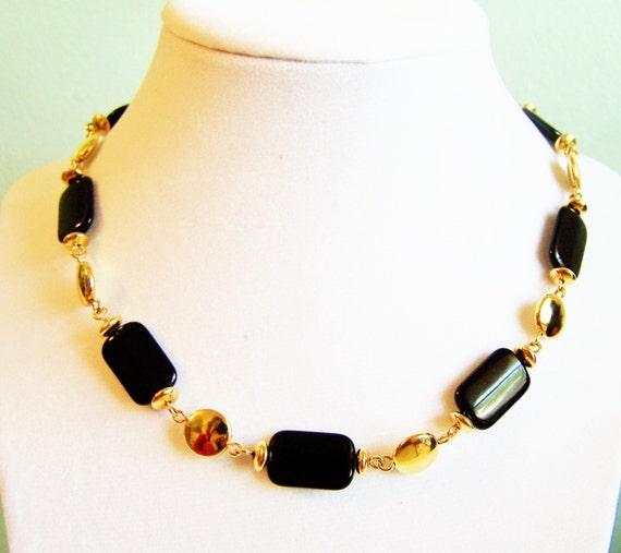 Vintage Liz Claiborne Black Goldtone Beads Adjust… - image 3