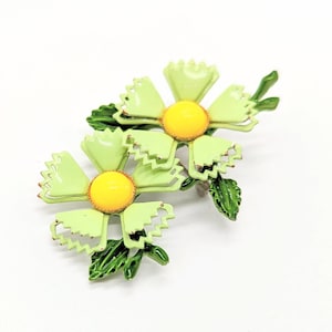 Vintage Green Gold Double Floral Pin Brooch 1960s Unbranded