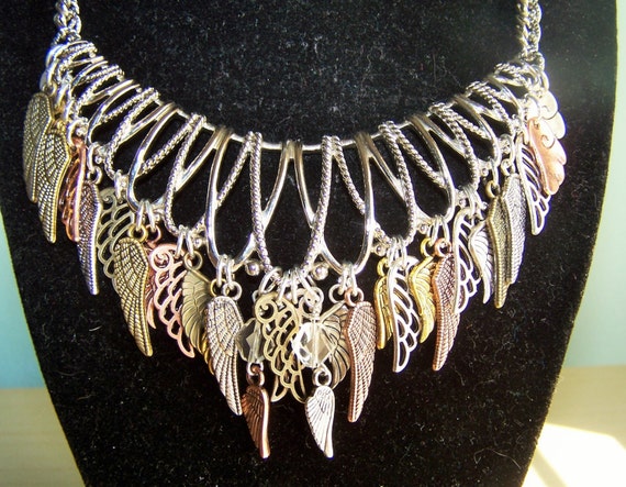 Vintage Repurposed Coro Bib Necklace Angel Wings … - image 3