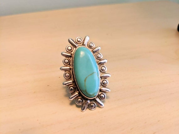 Vintage Mexican Turquoise Sterling Silver Sunburs… - image 1