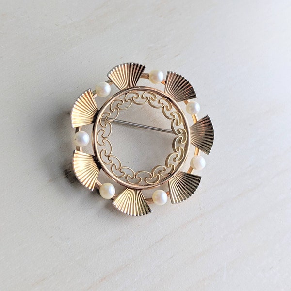 Vintage 1950s Signed KREMENTZ gold filled Pearl Pin H3