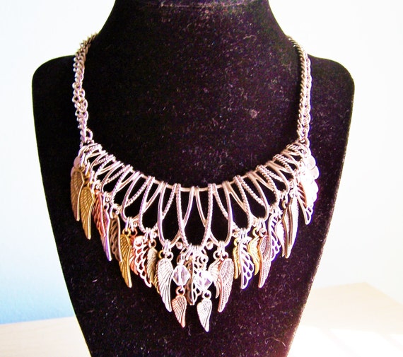 Vintage Repurposed Coro Bib Necklace Angel Wings … - image 1