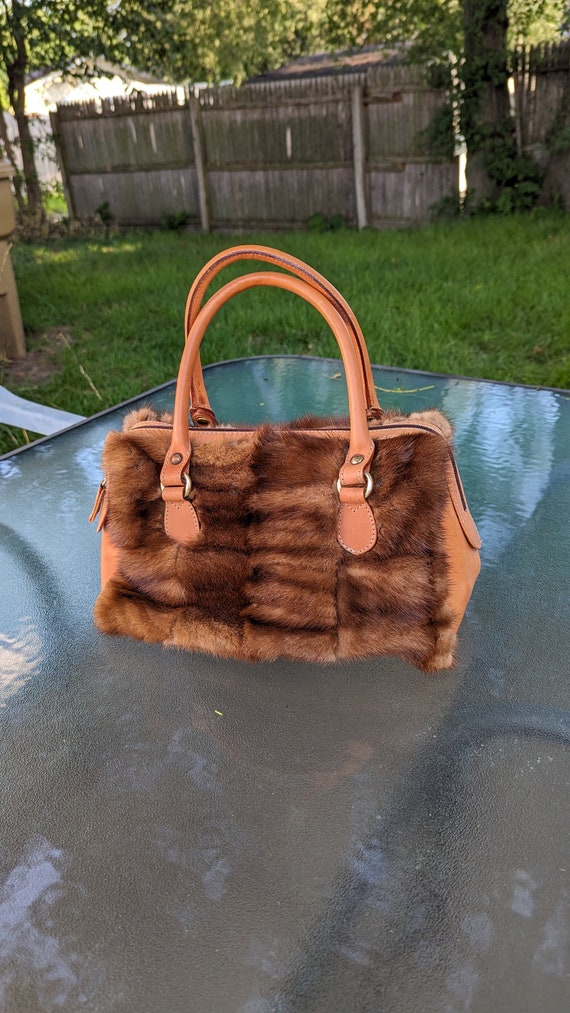 Paolo Masi Brown Mink + Leather Crossbody Handbag