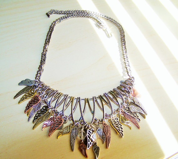 Vintage Repurposed Coro Bib Necklace Angel Wings … - image 4