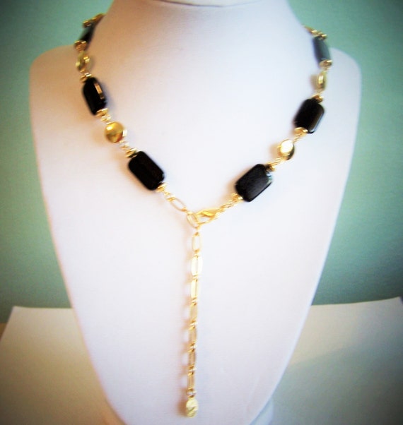 Vintage Liz Claiborne Black Goldtone Beads Adjust… - image 4