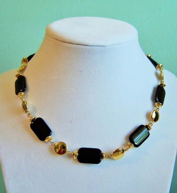 Vintage Liz Claiborne Black Goldtone Beads Adjust… - image 1