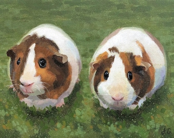 Guinea Pig Painting - Custom Pet Portrait - Guinea Pig Portrait - Customized Gift for Guinea Pig Owner - Two Pet Portrait Painting